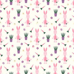 vector seamless pattern with rabbits for Easter on a beige background