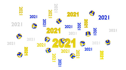 Top View of Several Beach Volleyball 2021 Designs with Some Balls on White