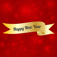 Happy new year golden ribbon, red background greeting card, vector illustration