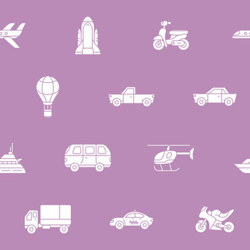 Transportation - Vector background (seamless pattern) of silhouettes train, car, ship, bicycle, bus, airplane and etc. for graphic design