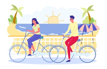 Man and Woman Riding Bikes on Seascape Background