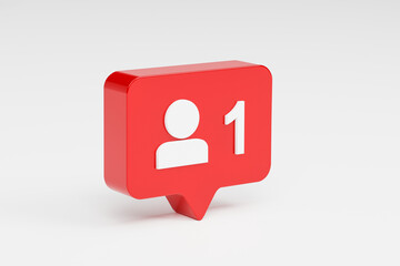 notification isolated icon with a new follower notification heart. 3d illustration. 3d 
