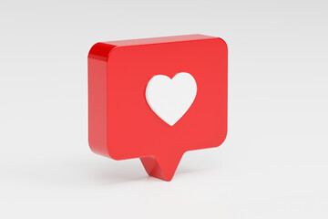 notification isolated icon with a new like notification heart. 3d illustration. 3d 