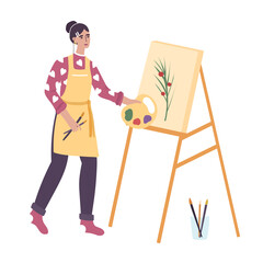 Young woman paints a picture on a malbert. Vector illustration in cartoon style.