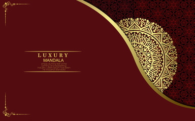 Luxury gold mandala ornate background for wedding invitation, book cover with mandala element style premium vector