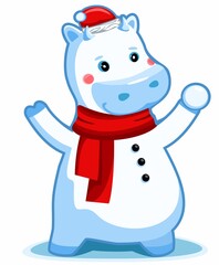 The ice bull is playing in the snow.