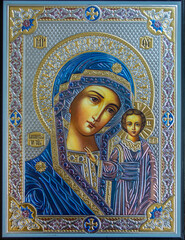 An icon with the Mother of God and the baby Jesus at the Sihastria monastery - Romania 20.Dec.2020 Various icons are made in the monastery's workshops © sebi_2569