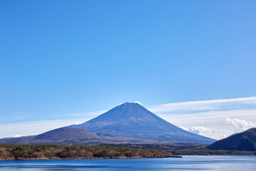 冬（12月）、本栖湖の湖畔から見た富士山 山梨県身延町
