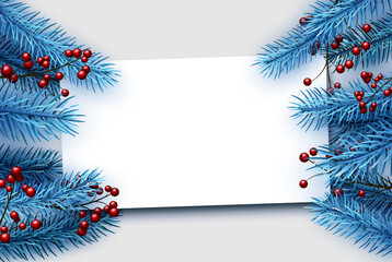 Blue spruce branches with red holly berries.