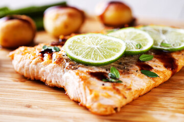 Salmon Fillet with potatoes, Lime and Balsamic Sauce