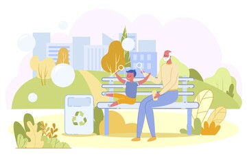 Boy with Happy Grandfather Blowing Soap Bubbles