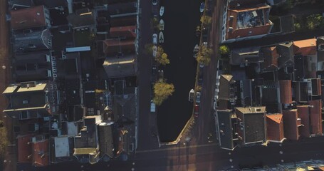 Bird eye view (straight down shot) of the canals of the historical inner city of Alkmaar.