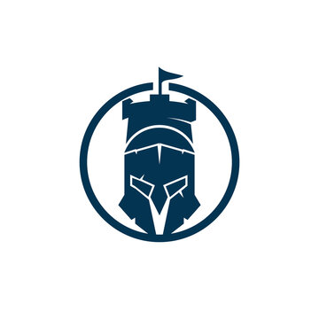Spartan castle vector logo design template. Warrior Spartan logo design template.	
