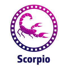 Simple cartoon zodiac sign Scorpio depicting arthropod animal. Illustration of an astrology sign Scorpion. Vector flat design web icon