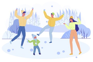 Youth Playing Snowballs, Having Fight in Winter.