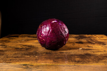red cabbage on a wooden table