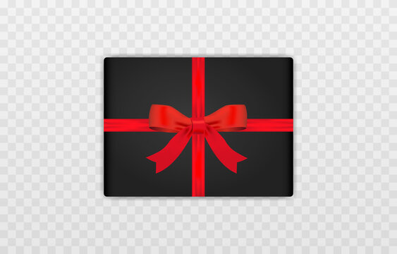 Vector New Year's Gift With A Red Bow. Gift, Red Bow, Ribbon, Black Box Png. A Christmas Gift.