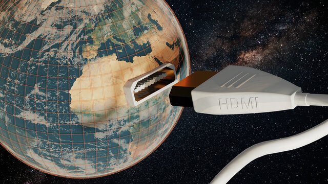 Earth With HDMI Cable - Digitalization - Industry 4.0