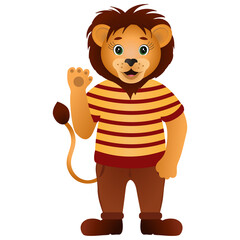 Cartoon cute lion isolated on white background. Vector illustration for design.