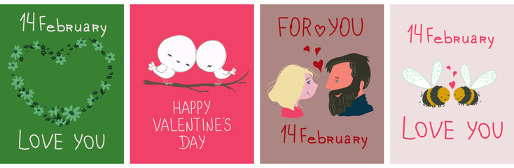 Happy Valentine's day, cute posters, valentines day greetings, vector illustration. Flyers, invitation, poster, brochure, banner.