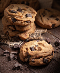 Chocolate Chip Cookie on a Wooden Table