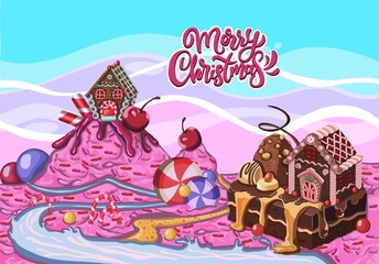 Obraz na płótnie Canvas gingerbread house. Christmas cookies and candy. Cute illustration