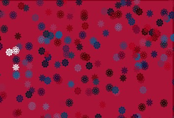 Light Blue, Red vector layout with bright snowflakes.
