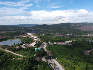 Fototapeta na wymiar Aerial View Of PT KPC office complex. PT KPC is the largest coal company in Indonesia. Location: Sangatta, East Kutai, East Kalimantan, Indonesia