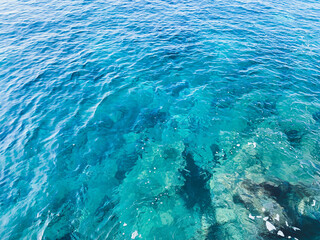 Fototapeta na wymiar Azure sea water background, surface of the sea water