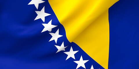 National Fabric Wave Closeup Flag of Bosnia and Herzegovina Waving in the Wind. 3d rendering illustration.