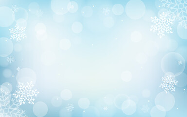 Winter snowflakes bokeh background vector illustration. Beautiful abstract Christmas blue bokeh