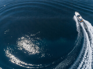 Aerial view of speed boat.