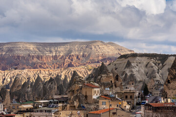 View of Goreme town in Cappadocia, Central Anatolia,Turkey