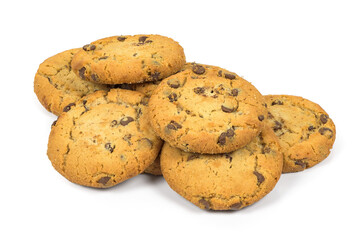 Chocolate chips cookies on white background
