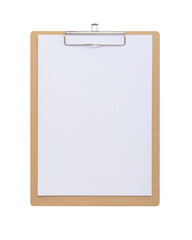 Clipboard mockup for letterhead background, clip note pad mock up with blank A4 size white page paper  isolated on white background with clipping path, template for business memo and school supplies