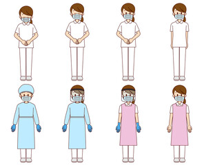 いろいろなポーズの女性看護師