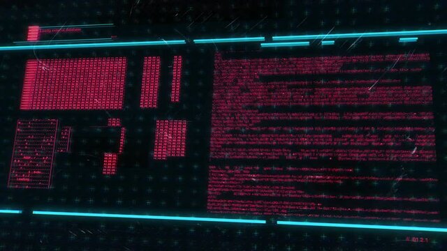 Futuristic terminal display with random code and text (loading screen, hacking, cyberpunk style)