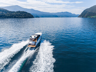 Fototapeta premium Aerial view of speed boat.