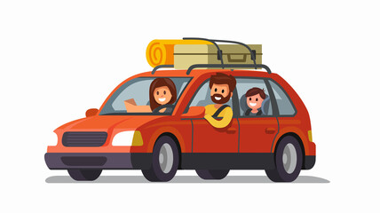 big family traveling by car