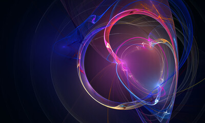 Abstract fractal drawing. Virtual blue and purple light background. Space theme and cosmic processes like energy explosions. Big bang or black hole creative representation.