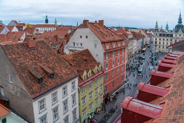 Aerial view of main shopping street Herrengasse, Graz, Austria