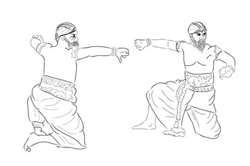 Simple Vector Hand Draw Sketch and Black Outline Reog Traditional Dance from Ponorogo East Java Indonesia, isolated on white