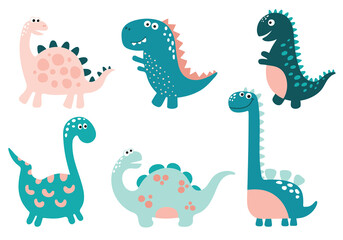 Funny cartoon dinosaurs collection. Vector illustration - 401396677