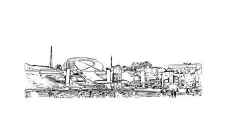 Building view with landmark of Da lat is the
city in Vietnam. Hand drawn sketch illustration in vector.