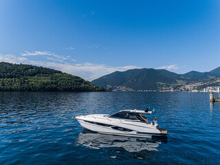 Aerial view of speed boat.