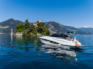 Aerial view of speed boat.