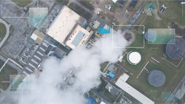 Coal power plant greenhouse gases monitoring technology concept, aerial view