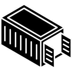 
Logistic container loading icon in glyph isometric style, shipping crate 
