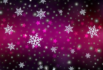 Naklejka na ściany i meble Dark Pink vector template with ice snowflakes, stars.