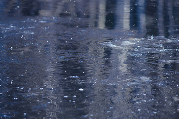 freezing river november december, seasonal landscape in nature winter